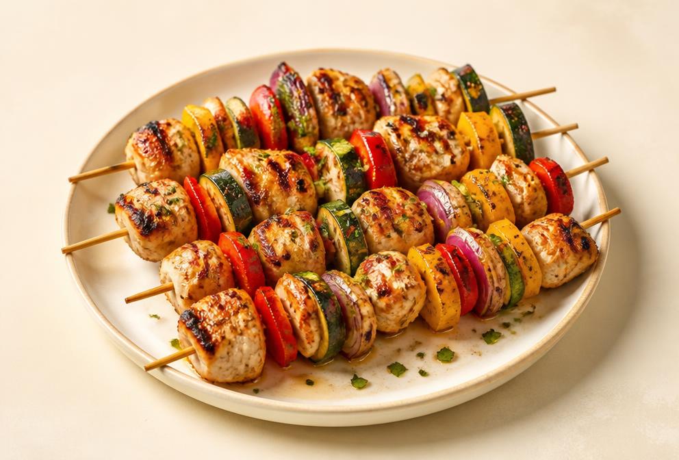 Brochettes de poulet et légumes