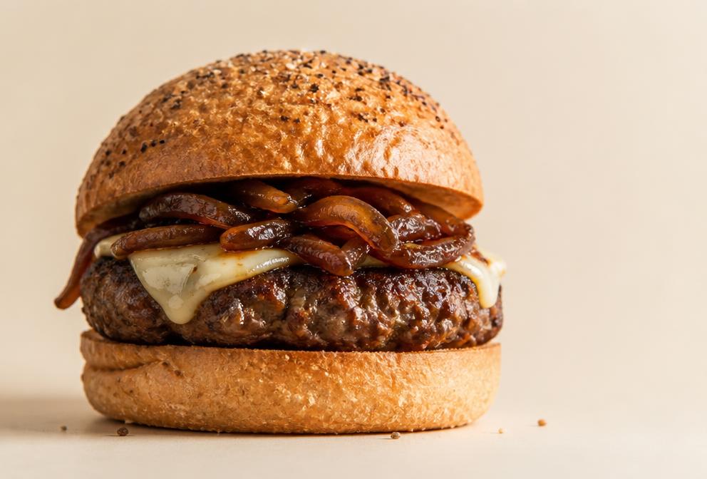 Burger de bœuf aux oignons confits