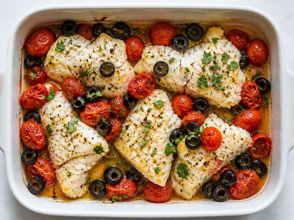 Cabillaud aux tomates et olives