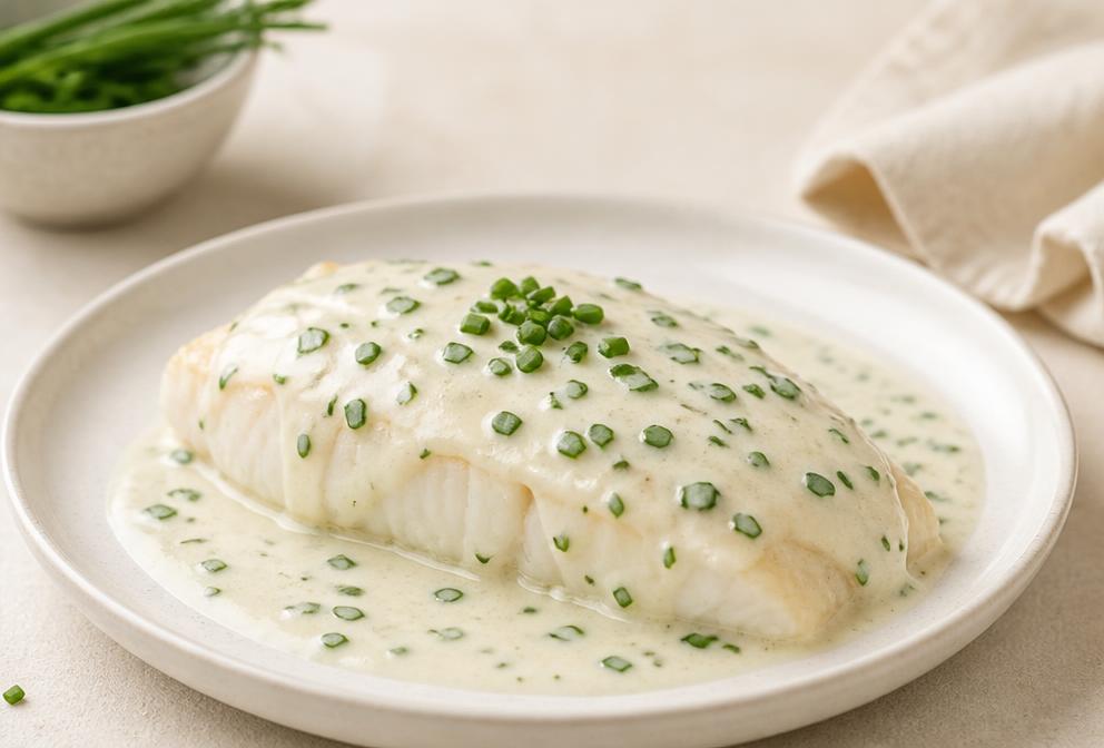 Filet de lieu à la crème de ciboulette