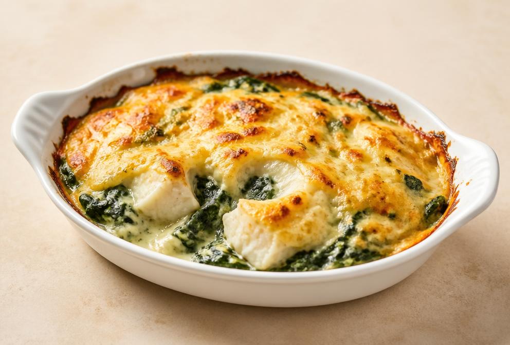 Gratin de poisson aux épinards