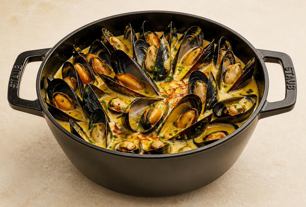 Moules à la crème safranée